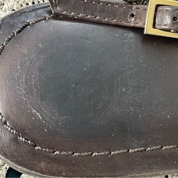 Tory Burch Ali-Anteka Leather Brown coconut Sandals 8.5 Gold hardware slingback - Picture 7 of 11